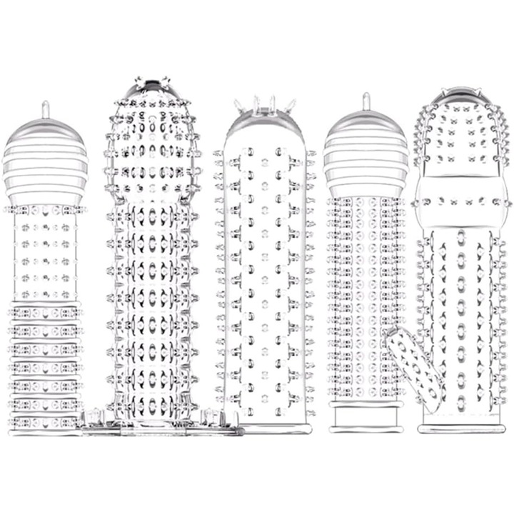 5 db-os hosszabbító péniszköpeny készlet, Nybgyy, átlátszó