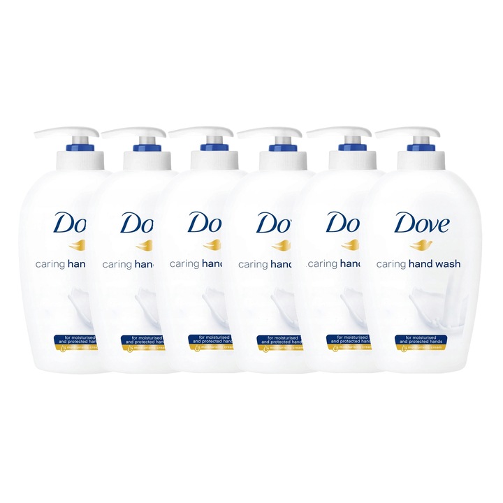 Течен сапун за ръце Dove Caring с 1/4 хидратиращ крем, 6 х 250 мл