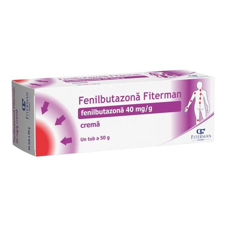 Crema Fenilbutazona, pentru ameliorarea durerilor provocate de guta si alte afectiuni reumatismale, 40 mg/g, 50 g, Fiterman