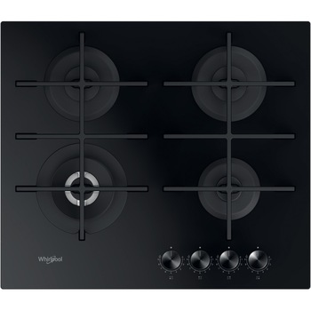 Plita incorporabila pe gaz Whirlpool GOWL 628/NB EE, 3 arzatoare pe gaz + 1 arzator special WOK, aprindere automata prin scanteie, suprafata din sticla securizata, 60 cm, Negru
