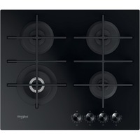 Plita incorporabila pe gaz Whirlpool GOWL 628/NB EE, 3 arzatoare pe gaz + 1 arzator special WOK, aprindere automata prin scanteie, suprafata din sticla securizata, 60 cm, Negru