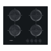 Plita incorporabila pe gaz Whirlpool GOB 616/NB, 59 cm, 4 arzatoare pe gaz, aprindere automata prin scanteie, neagra