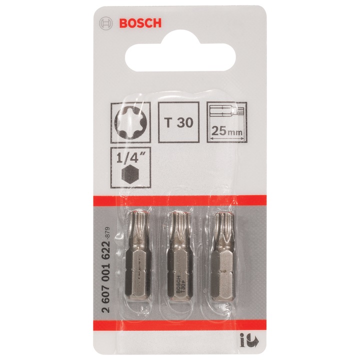 Set 3 biti pentru insurubare Bosch ExtraHard 2607001622, profil Torx, T30, 25 mm lungime