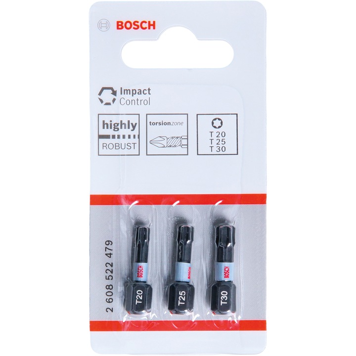 Комплект 2 бита за завинтване Bosch 2608522479, Torx профил, T 20/25/30, Дължина 25 мм