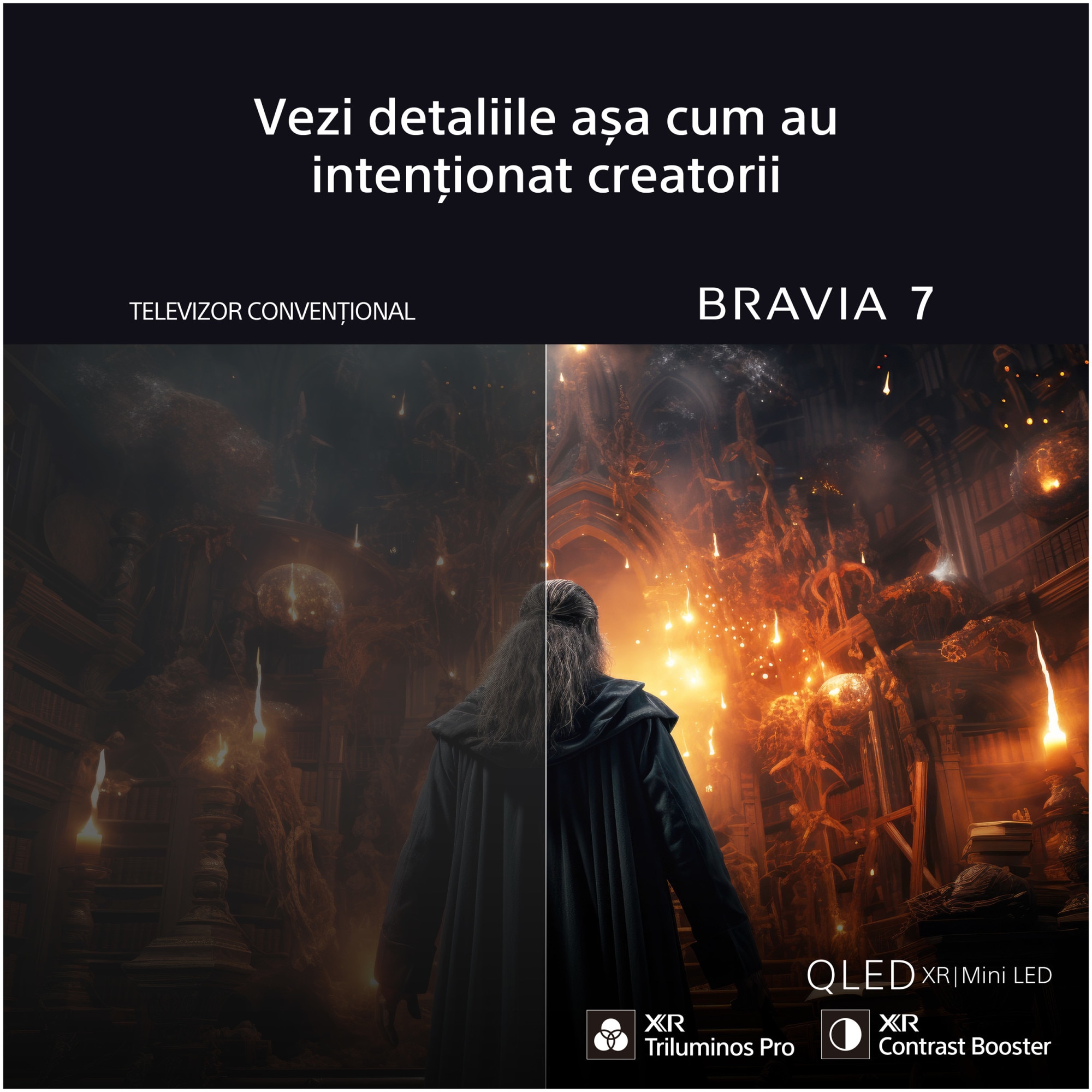 Televizor Sony BRAVIA 7 QLED XR l Mini LED 75XR70, 189 cm, Smart Google TV, 4K Ultra HD, 100 Hz, Clasa D (Model 2024)