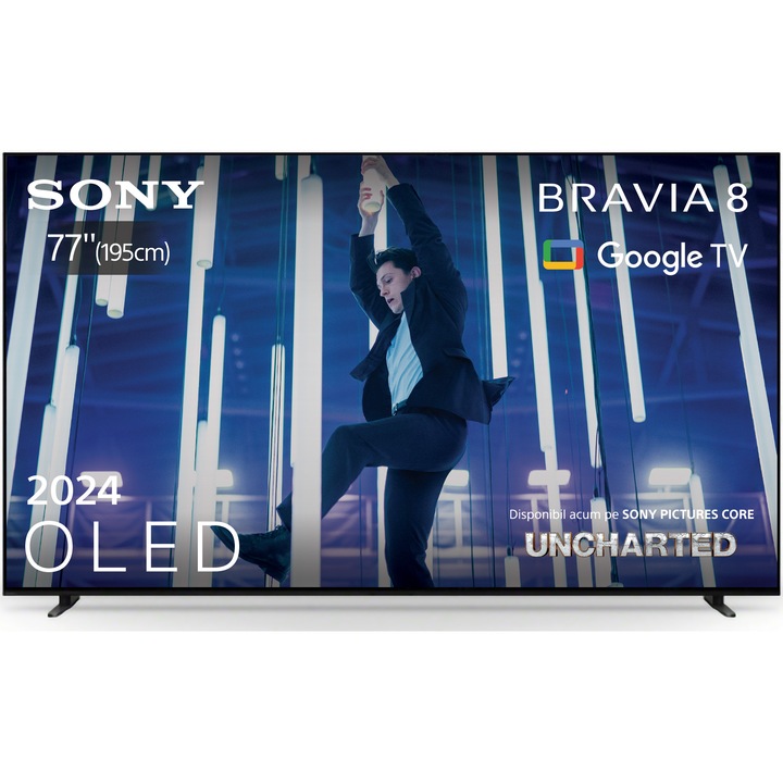Televizor Sony BRAVIA 8 OLED 77XR80, 195 cm, Smart Google TV, 4K Ultra HD, 100 Hz, Clasa E (Model 2024)