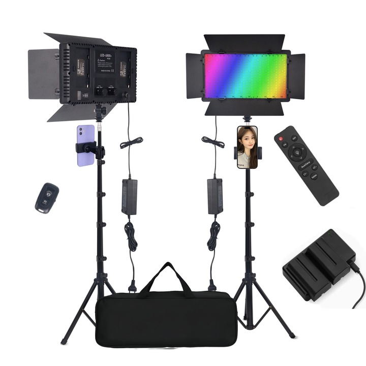 Lampa foto WALALLA RGB cu telecomanda, ajustabila, negru, 1.6m