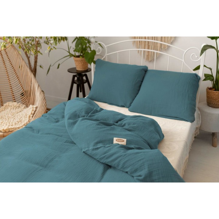 MATEX ágyneműgarnitúra, pamut, 220x200cm, 70x80cm, kék, 3 db