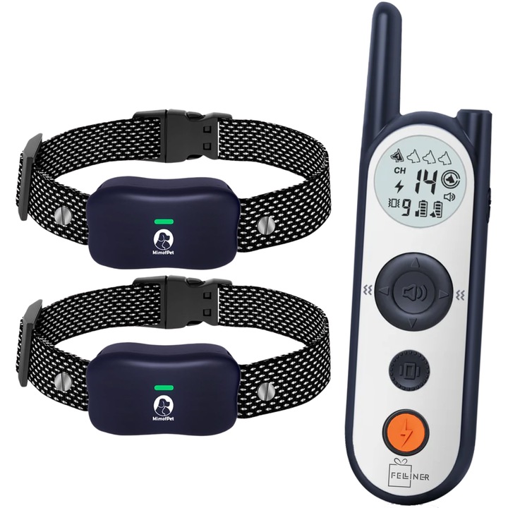 Zgarda electrica dresaj pentru 2 caini, Felliner, X3, raza actiune 1800 metrii, gard electronic, impuls 30 nivele, vibratie, sunet si localizare, rezistenta la apa, autonomie standby 185 zile, gri