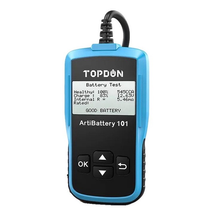 Тестер за автомобилни акумулатори, Topdon, 6V/12V, 100-2000 CCA, LCD, многоезичен