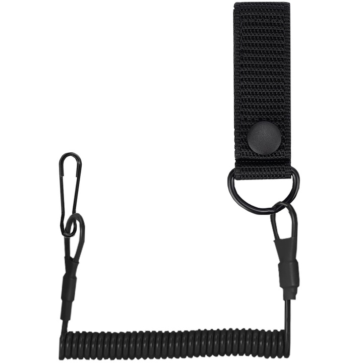 Cordon Extensibil Asigurare Pistol, Minetgnon®, Anti-pierdere si elastic, retractabil, 120 cm, Negru