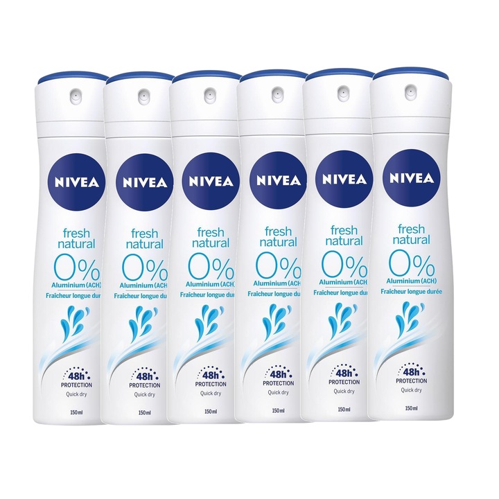 Deodorant spray femei Nivea Fresh Natural 0% alcool, 6 x 150 ml