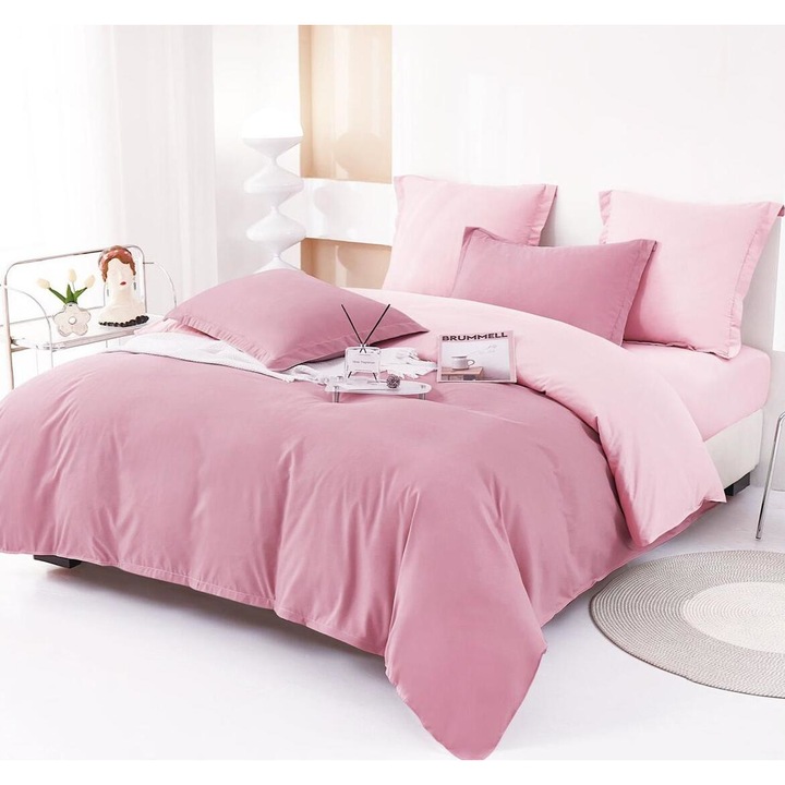 Двойно спално бельо, Фин памук, 6 части, Deluxe Casa Shop, Розово