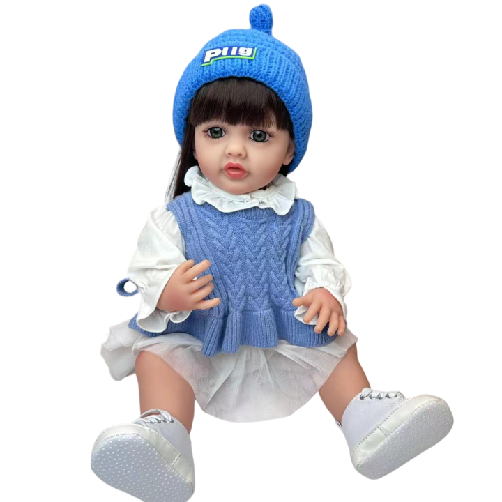 Gyerekbaba, IBEBE, 50 cm, kék, vinil, hosszú haj, 3 év+