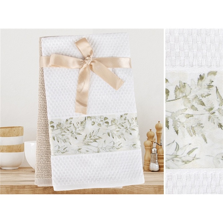 Комплект 2 кухненски кърпи Greno, памук, 40x60см, бял/бежов