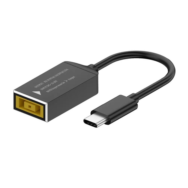 Adaptor alimentare Lenovo Square/ mufa dreptunghiulara la USB Type-C, KRASSUS, 65W PD, negru