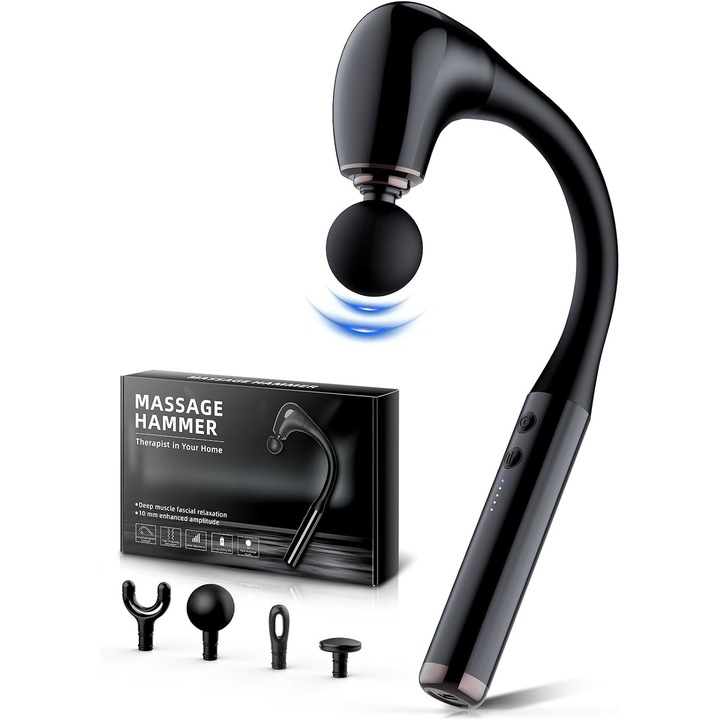 Масажор JIAGENA, ергономична разтегателна дръжка, 4 глави, 5 скорости, ултра тих, USB зареждане, тяло