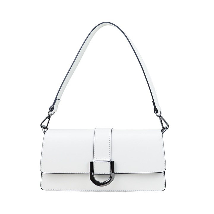 Moranti kézitáska, természetes bőr, fehér, textil bélés, lezser fazon