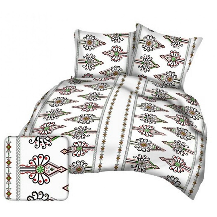 Lenjerie de pat Karo, bumbac, 40x40cm, alb cu parzenica, fabricata in Polonia