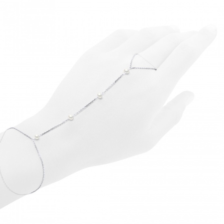 Bratara cu inel tip arabesc, din argint cu perle naturale, 4-5 mm