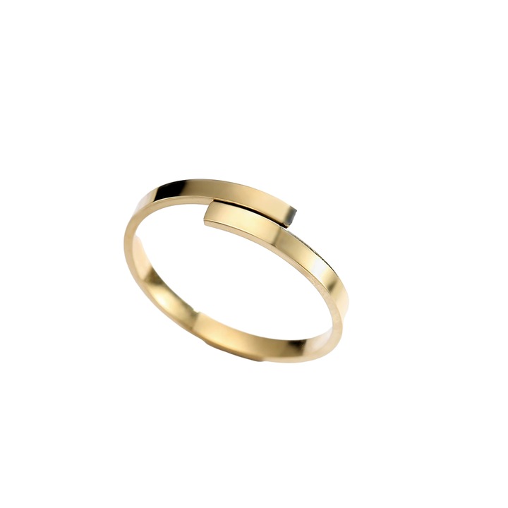 Inel dama din material inoxidabil geometric placat cu aur galben de 14K INL010