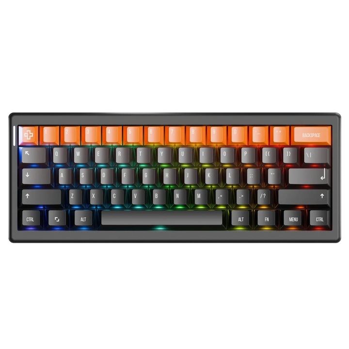 Tastatura mecanica gaming QwertyKey61 PRO Neagra, Hotswap, RGB, switch-uri prelubrifiate liniare Gateron, Gasket Mounted, VIA