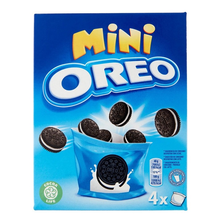 Mini Oreo kakaós keksz vanília krémmel (29%) töltve 4*40gr