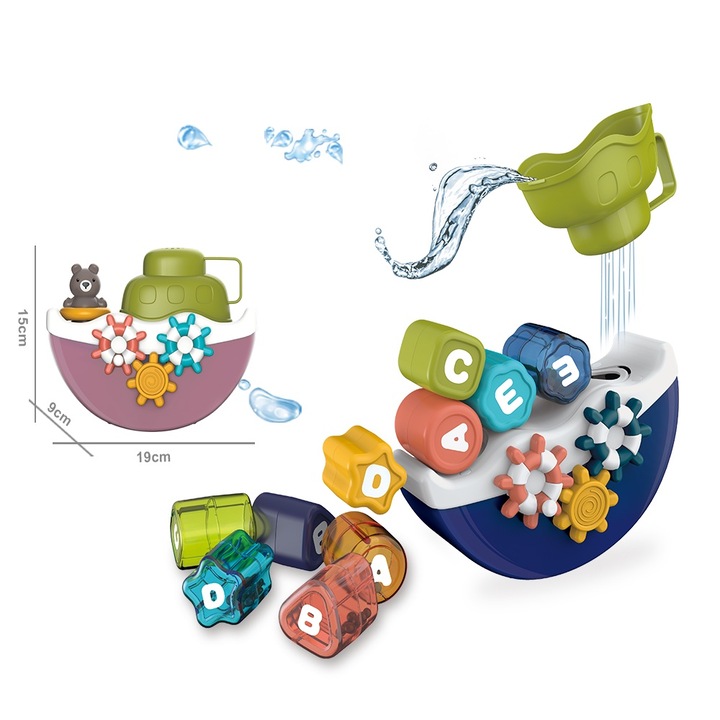 Fürdőjáték készlete, csónak geometriai kockákkal, tarka