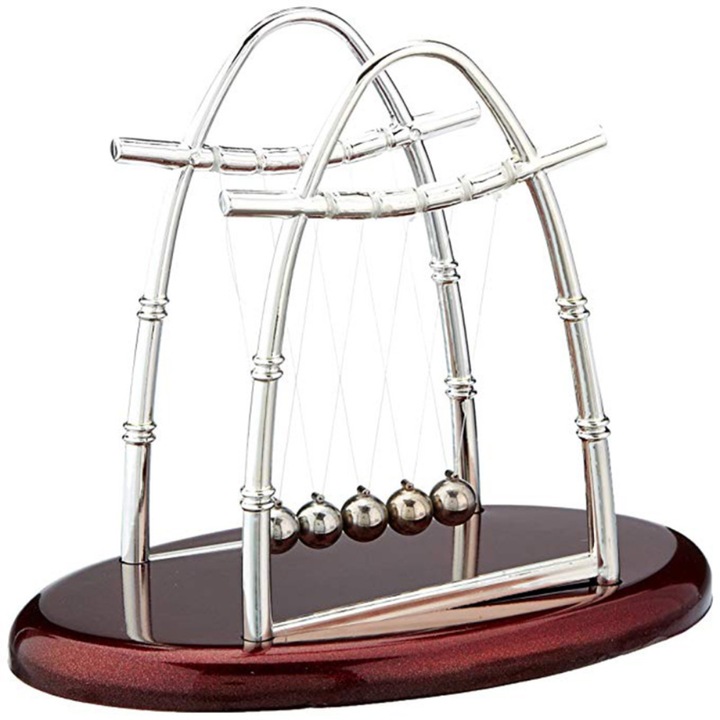 Decoratiune de birou Pendulul lui Newton cu 5 bile magnetice pe suport maro, PROMERCO®