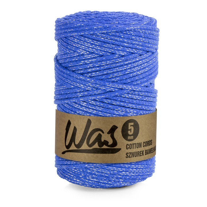 Snur bumbac pentru crosetat si tricotat snur macrame WAS impletit miez din poliester 5mm 100m Albastru inchis cu fir argintiu