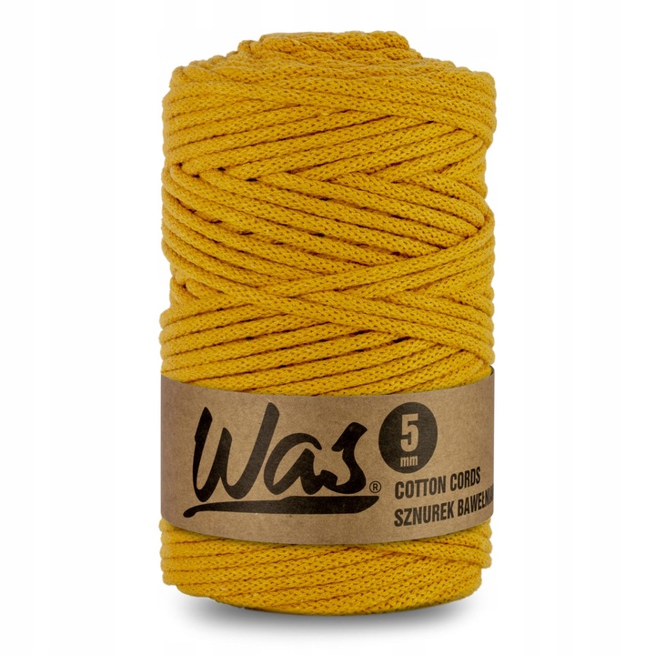 Snur bumbac pentru crosetat si tricotat snur macrame WAS impletit miez din poliester 5mm 100m Galben mustar