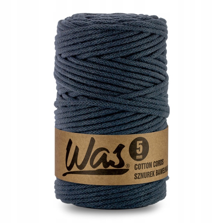 Snur bumbac pentru crosetat si tricotat snur macrame WAS impletit miez din poliester 5mm 100m albastru marin