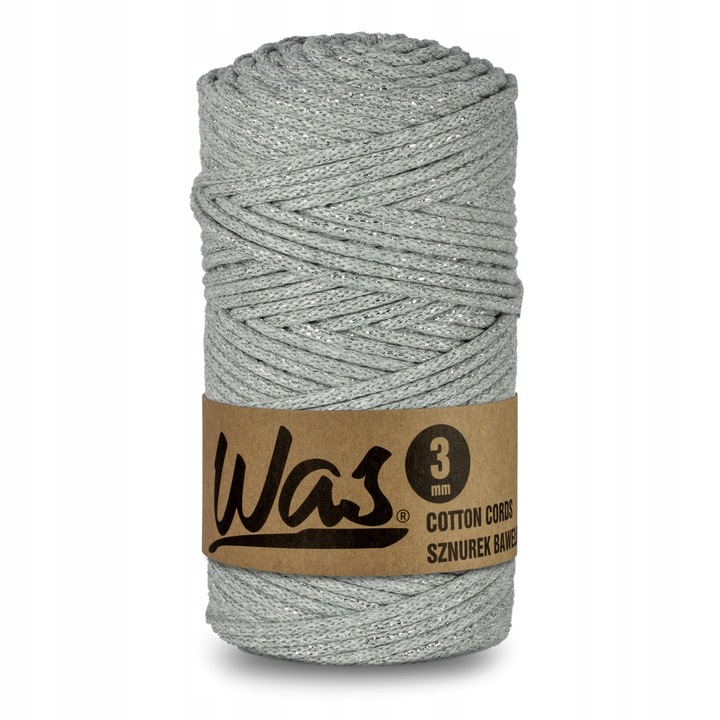 Шнур WAS, памук със сребриста нишка, 3ммх100м, сив
