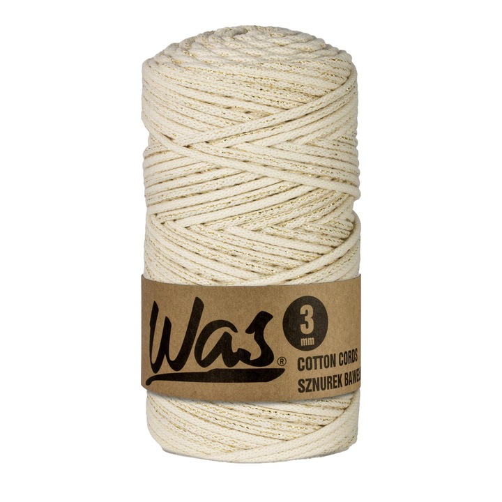 Fir textil, WAS, bumbac, 3 mm x100 m, bej/auriu