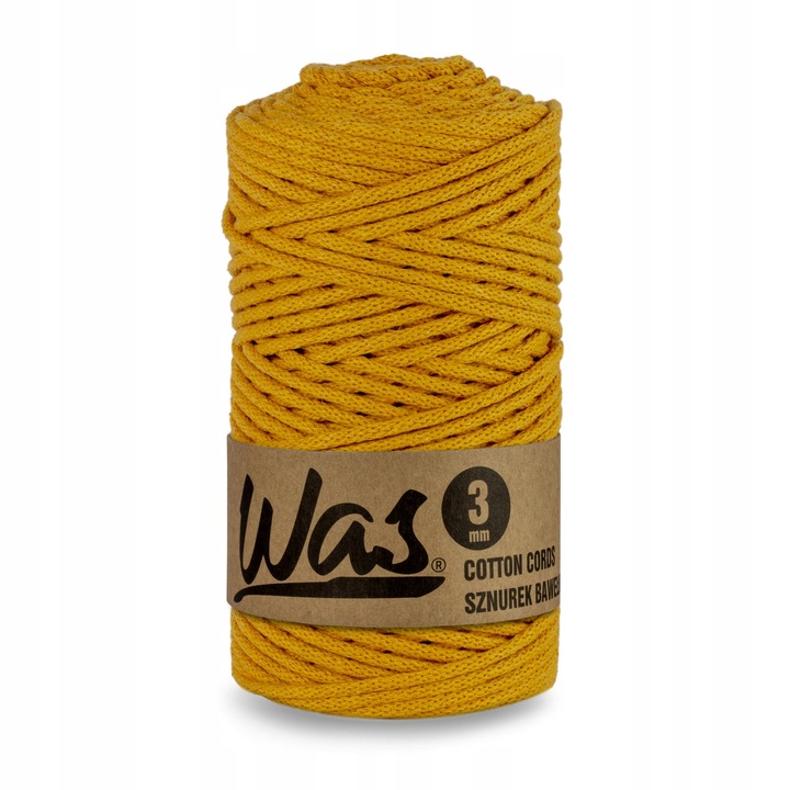 Snur bumbac pentru crosetat si tricotat snur macrame WAS impletit miez din poliester 3mm 100m Galben mustar