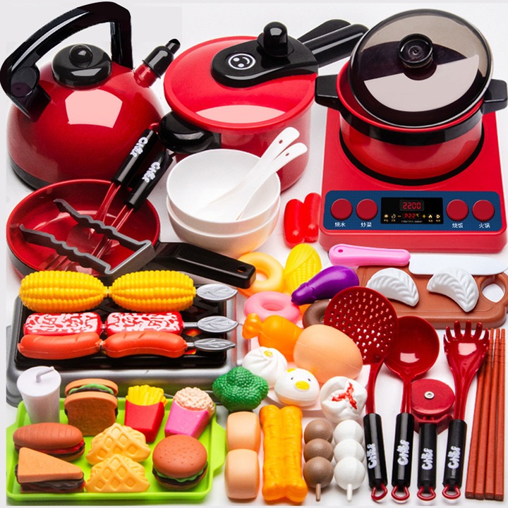 Bucatarie Multifunctionala pentru Copii, FreeBiz®, BPA Free, Simulare Gatit, 61 Piese, 3 ani+