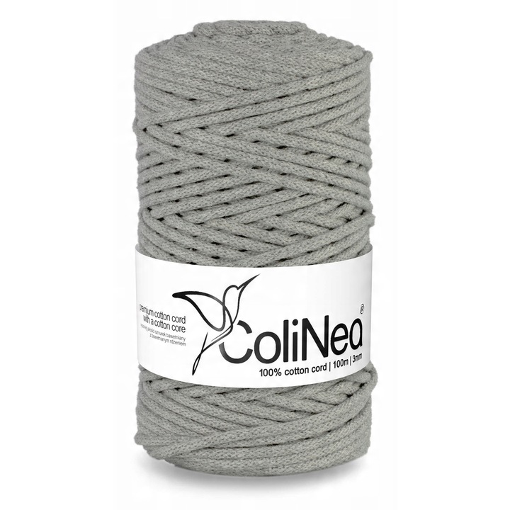 Sfoara pentru macrame ColiNea, bumbac 100%, 3mmx100m, gri
