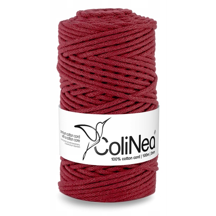 Snur bumbac pentru crosetat si tricotat snur macrame ColiNea impletit bumbac 3mm 100m visiniu
