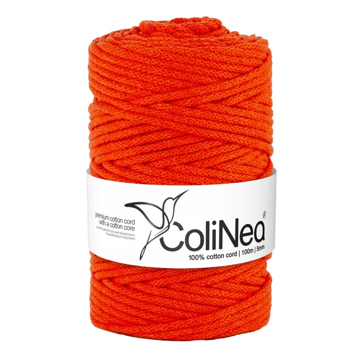 Snur din bumbac cu miez de bumbac, ColiNea, impletit, 5 mm, 100 m, portocaliu