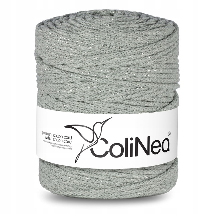 Snur bumbac pentru crosetat si tricotat snur macrame ColiNea impletit bumbac 5mm 200m gri cu fir argintiu