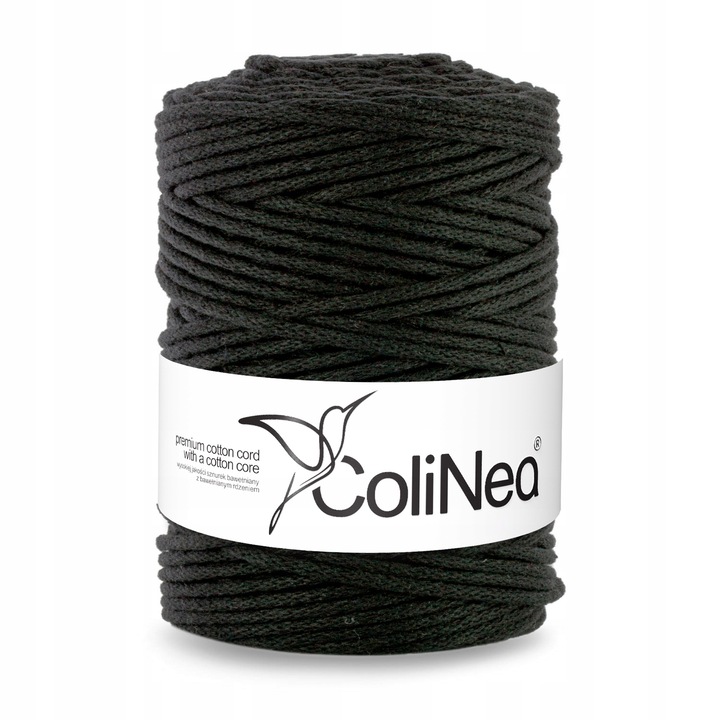 Snur bumbac, pentru crosetat si tricotat, snur macrame, ColiNea, impletit, bumbac, 3mm, 200m, negru