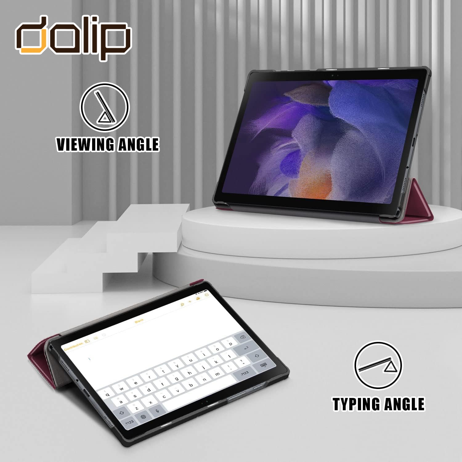 Husa pentru Samsung Galaxy Tab S7 FE 12.4'', Dalip Flip Protect 360° Landscape View, Suport Pen, Piele ecologica, Visiniu