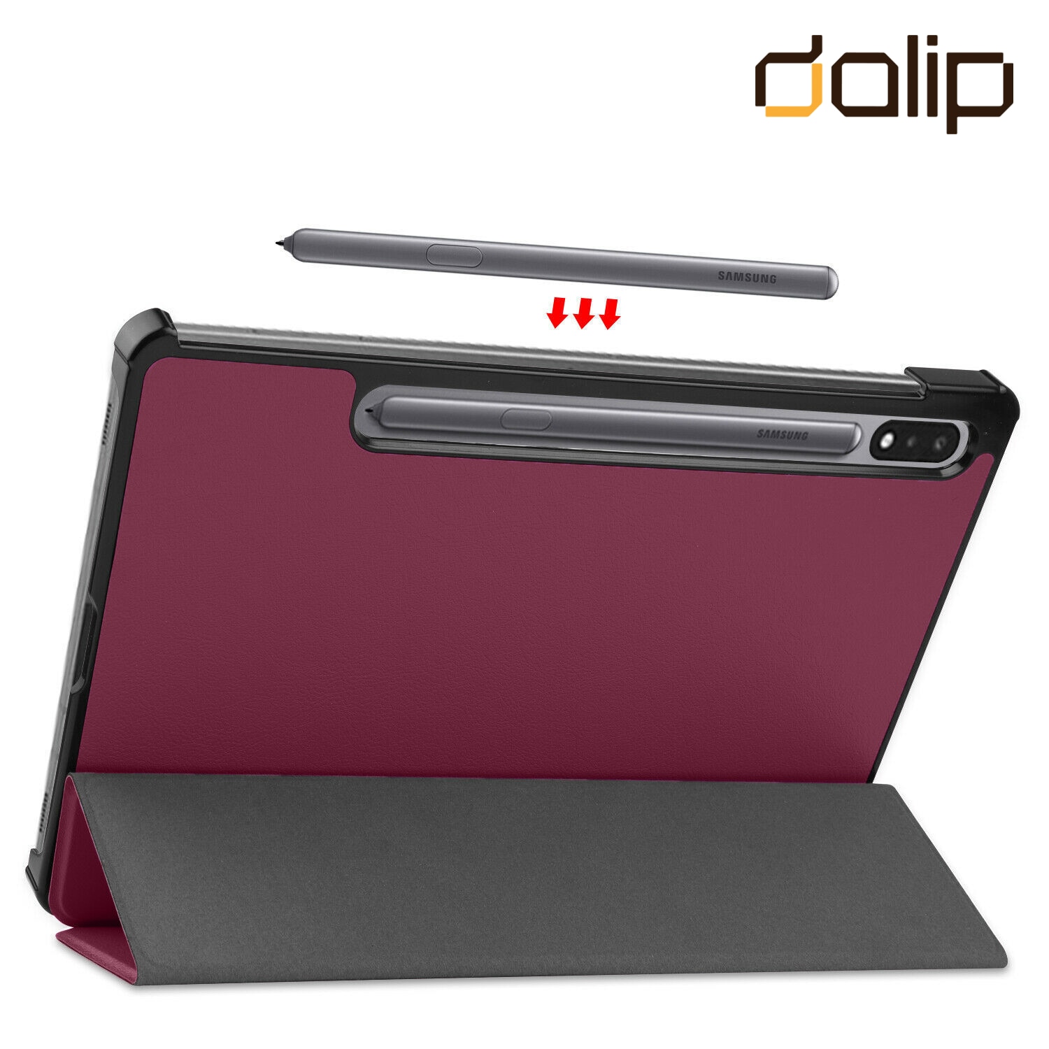 Husa pentru Samsung Galaxy Tab S7 FE 12.4'', Dalip Flip Protect 360° Landscape View, Suport Pen, Piele ecologica, Visiniu