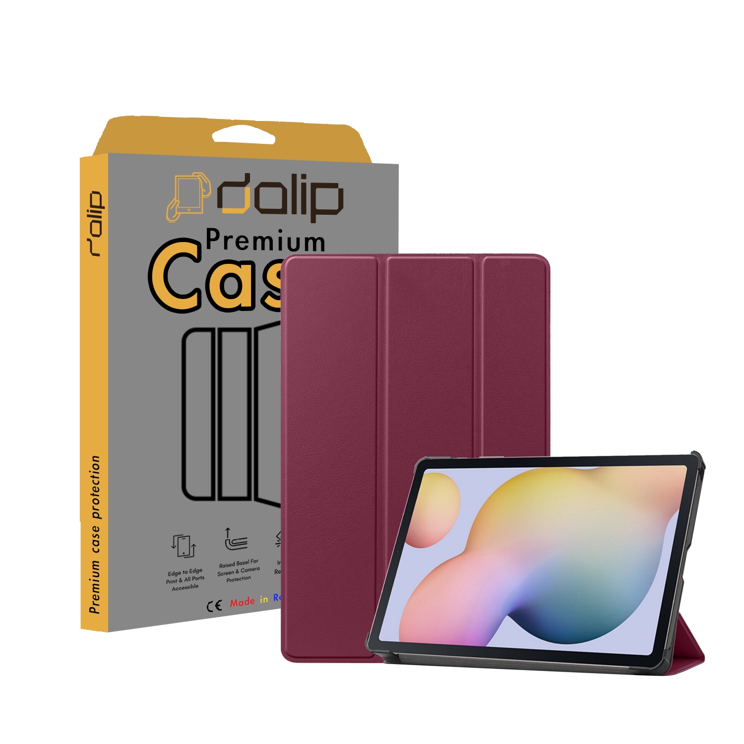 Husa pentru Samsung Galaxy Tab S7 FE 12.4'', Dalip Flip Protect 360° Landscape View, Suport Pen, Piele ecologica, Visiniu