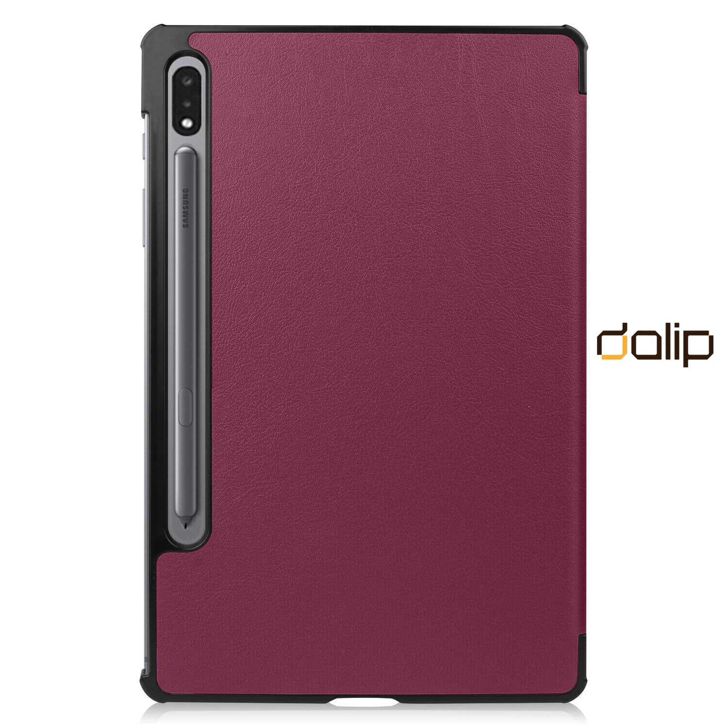 Husa pentru Samsung Galaxy Tab S7 FE 12.4'', Dalip Flip Protect 360° Landscape View, Suport Pen, Piele ecologica, Visiniu