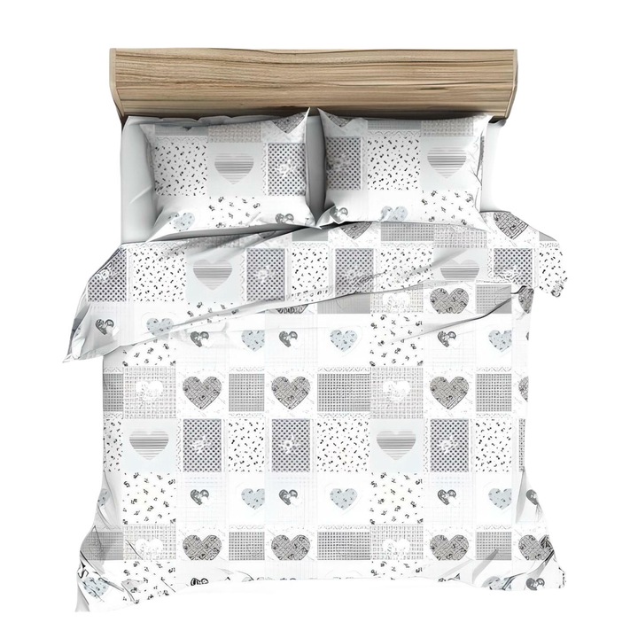 Спално бельо Karo, 100% памук, двустранно, бяло/сиво, 70x80см