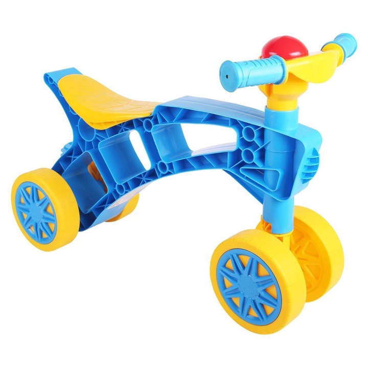 Vehicul de echilibru fara pedale cu 4 roti Technok Minibike Blue, roti mari si moi, recomandat copiilor de la 1 an