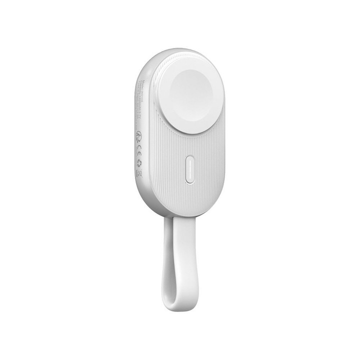 Baterie externa cu incarcator, Daden 2000 mAh, tip breloc, Compatibila cu Apple Watch 8/7/6/5/4/3/2/1, Alba