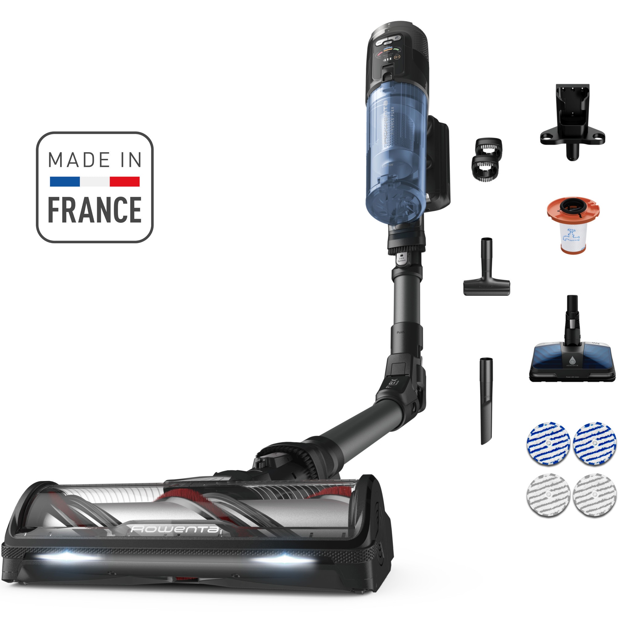 Aspirator vertical fara fir Rowenta X-Force Flex 12.60 NEO RH9LC1WO cu mop, 380W, 25.9V, autonomie 60 minute, filtrare 99%, recipient praf 0.65 L, tub flexibil, perie cu LED, Contr