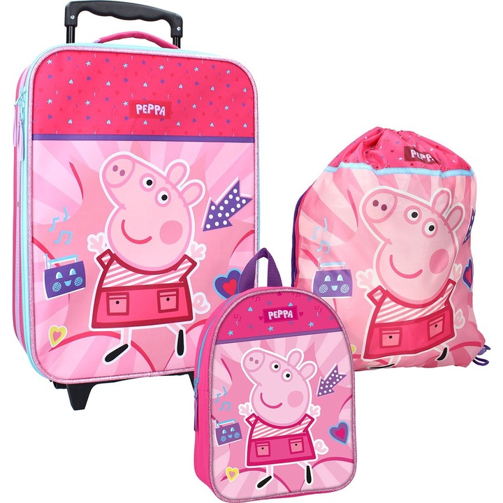 Set Troler 3 in 1 Peppa Pig Always Better Together, troler, rucsac mic si sac sport
